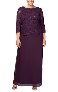 Lena Formal Dress Long Sleeve Lace Top Mothers Gown 940112318TRR-DeepPlum  Plus & Pettie Sizes SAMPLE IN STORE