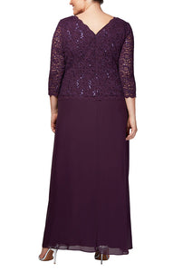 Lena Formal Dress Long Sleeve Lace Top Mothers Gown 940112318TRR-DeepPlum  Plus & Pettie Sizes SAMPLE IN STORE