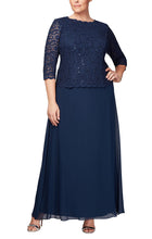 Load image into Gallery viewer, Lena Formal Dress Long Sleeve Lace Top Mothers Gown 940112318TRR-Navy Plus &amp; Petite Sizes
