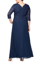 Load image into Gallery viewer, Lena Formal Dress Long Sleeve Lace Top Mothers Gown 940112318TRR-Navy Plus &amp; Petite Sizes
