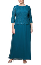 Load image into Gallery viewer, Lena Formal Dress Long Sleeve Lace Top Mothers Gown 940112318TRR-Peacock Plus &amp; Petite Sizes
