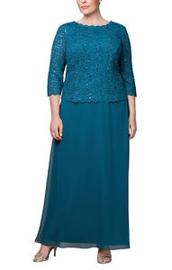 Lena Formal Dress Long Sleeve Lace Top Mothers Gown 940112318TRR-Peacock Plus & Petite Sizes