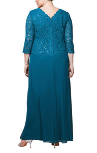 Lena Formal Dress Long Sleeve Lace Top Mothers Gown 940112318TRR-Peacock Plus & Petite Sizes