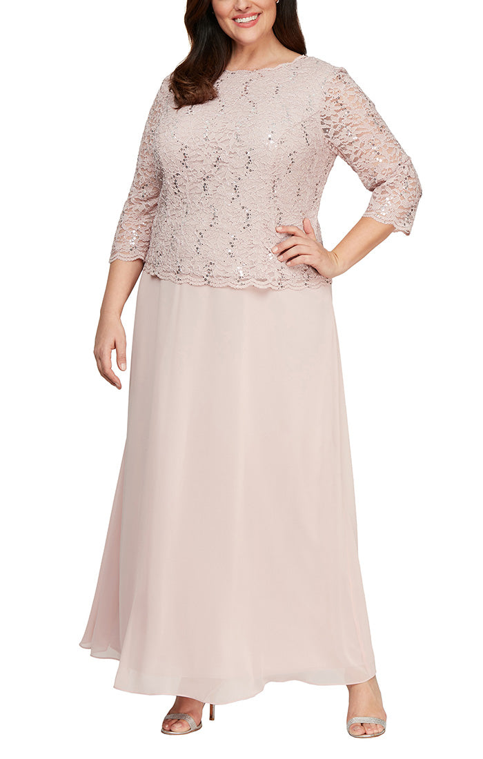 Lena Formal Dress Long Sleeve Lace Top Mothers Gown 940112318TRR-ShellPink Plus & Petite Sizes SAMPLE IN STORE