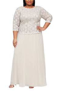 Lena Formal Dress Long Sleeve Lace Top Mothers Gown 940112318TRR-Taupe Plus & Petite Sizes SAMPLE IN STORE