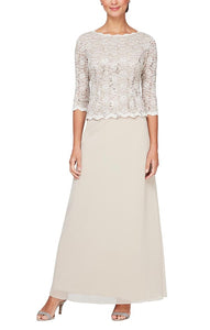 Lena Formal Dress Long Sleeve Lace Top Mothers Gown 940112318TRR-Taupe Plus & Petite Sizes SAMPLE IN STORE