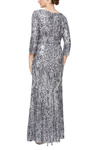 Maureen Sequin Dress with 3/4 Sleeve Mothers Dress 9408196796TIR-Silver SAMPLE IN STORE