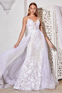 Nora Wedding Dress with Tulle Train and Lace accents on bodice. 740931EE-OffWhite SAMPLE IN STORE