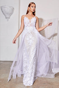Nora Wedding Dress with Tulle Train and Lace accents on bodice. 740931EE-OffWhite