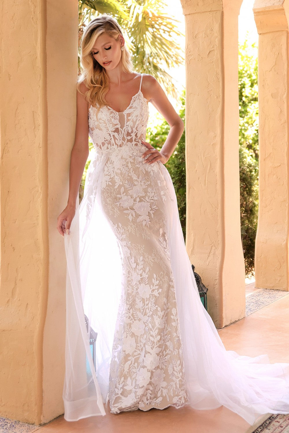 Nora Wedding Dress with Tulle Train and Lace accents on bodice. 740931EE-OffWhite