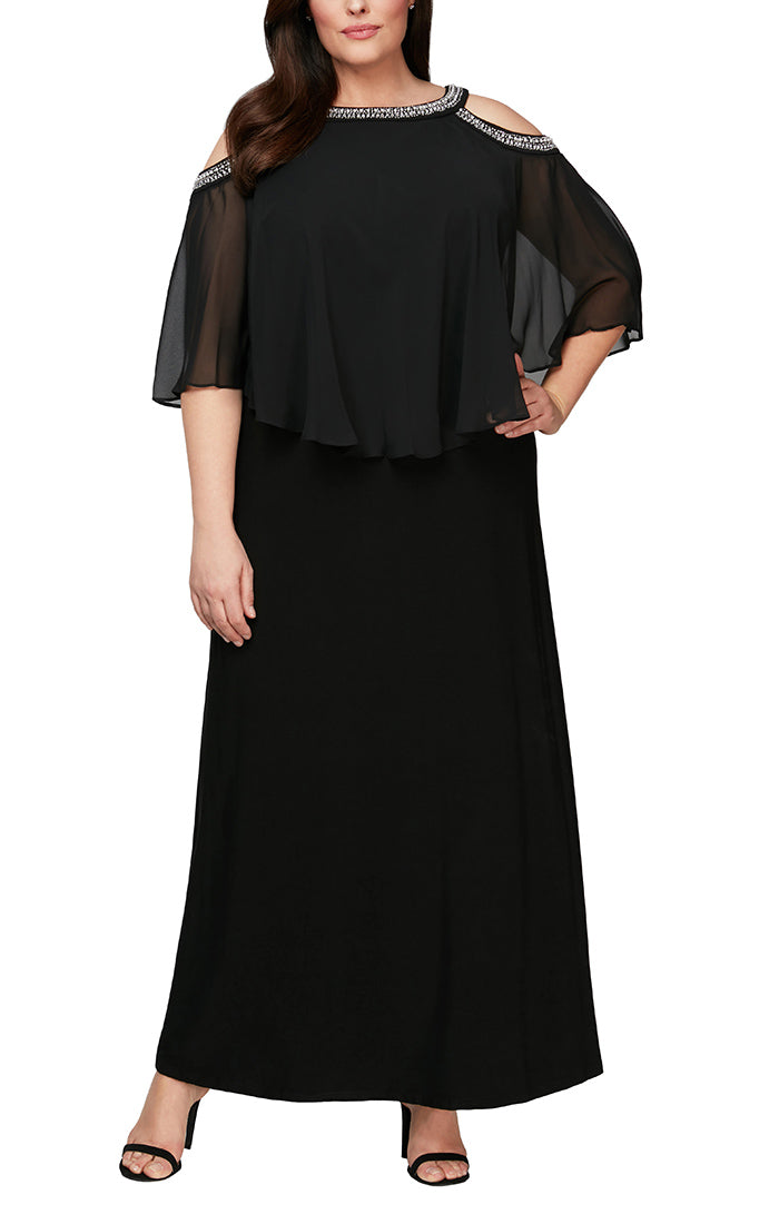 Panama Beaded Neckline Open Shoulder Mothers Dress 9401351319TIK-Black