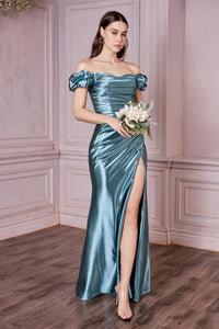 Rapture Gathered Satin Bridesmaid Dress 7401056AR-RobinsBlue  SAMPLE IN STORE