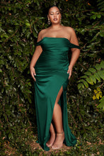 Load image into Gallery viewer, Reeves Bridesmaid Dress Draped Off the Shoulder Gown 7407488WK-Emerald   SAMPLE IN STORE
