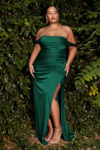 Reeves Bridesmaid Dress Draped Off the Shoulder Gown 7407488WK-Emerald   SAMPLE IN STORE