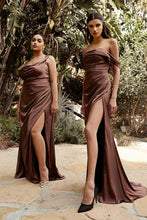 Load image into Gallery viewer, Reeves Bridesmaid Dress Draped Off the Shoulder Gown 7407488WK-Mahogny  SAMPLE IN STORE

