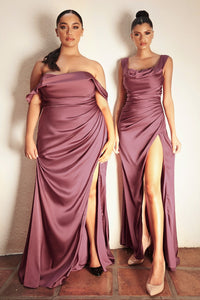 Reeves Bridesmaid Dress Draped Off the Shoulder Gown C7488WK-Mauve-Rose    SAMPLE IN STORE