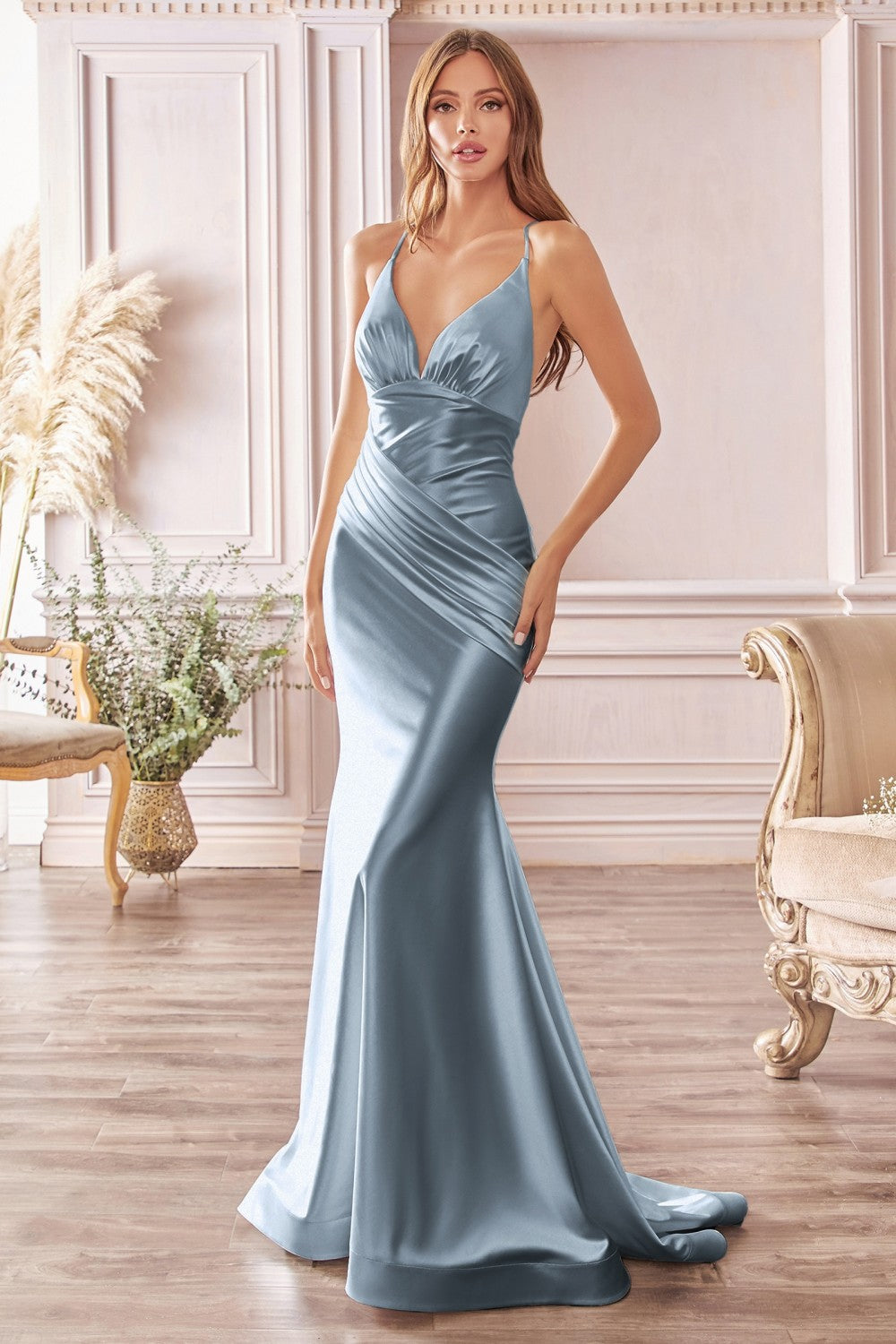 Renee Sexy Satin Bridesmaid Dress in 740236KK-DustyBlue