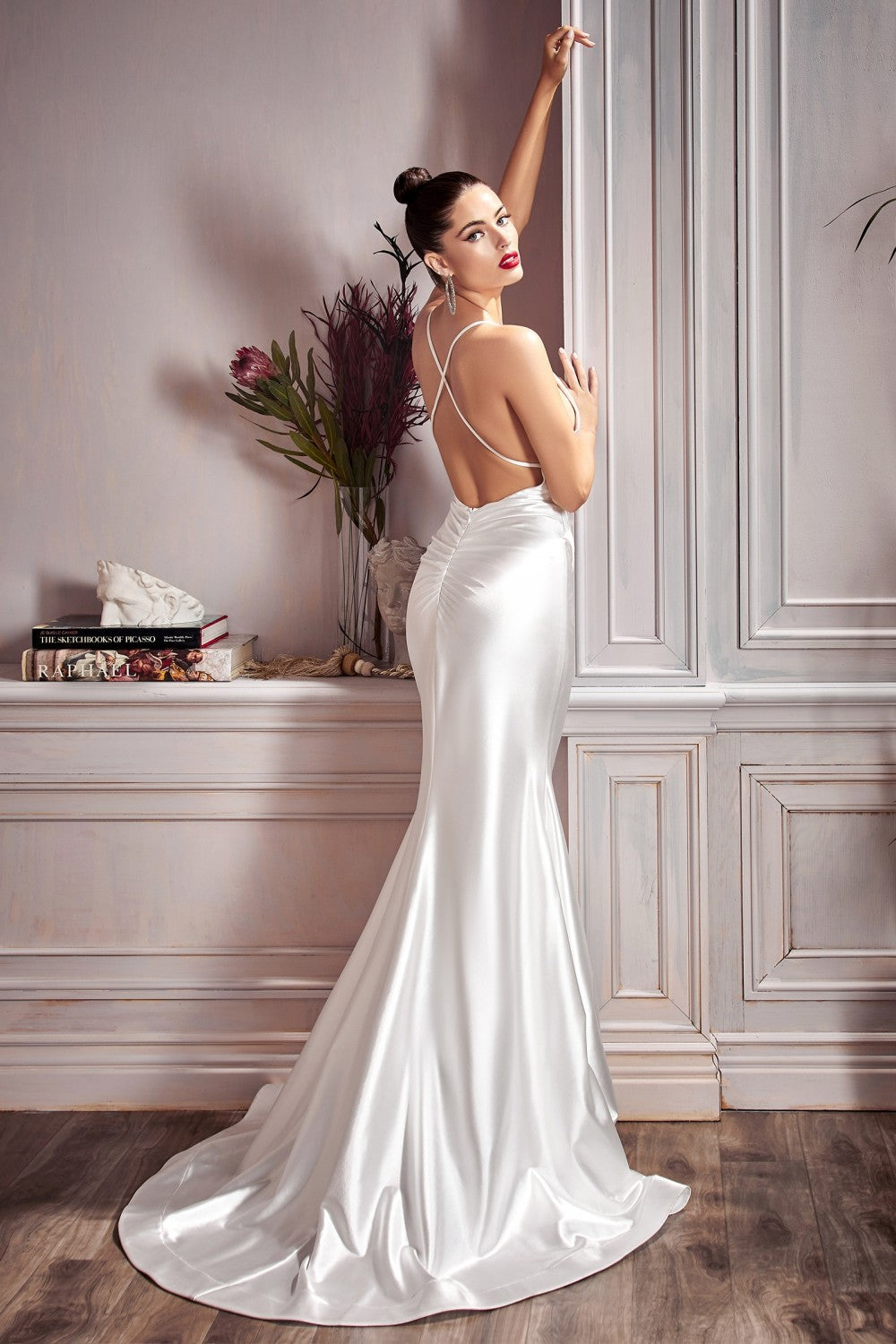 silk satin scrunch ivory wedding dress