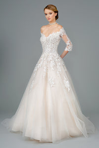 Rikki Wedding Dress Off Shoulder Long Sleeve Ballgown 2601803HER-Ivory