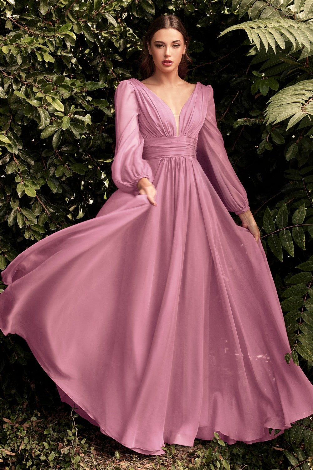Robbi Bridesmaid Dress Long Sleeve Chiffon Gown 740192AR-Blossom Pink