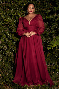 Robbi Bridesmaid Dress Long Sleeve Chiffon Gown 740192AR-Burgundy
