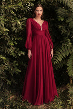 Load image into Gallery viewer, Robbi Bridesmaid Dress Long Sleeve Chiffon Gown 740192AR-Burgundy
