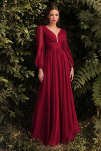 Robbi Bridesmaid Dress Long Sleeve Chiffon Gown 740192AR-Burgundy