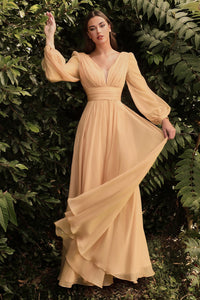 Robbi Bridesmaid Dress Long Sleeve Chiffon Gown 740192AR-Champagne