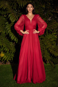 Robbi Bridesmaid Dress Long Sleeve Chiffon Gown 740192AR-Red