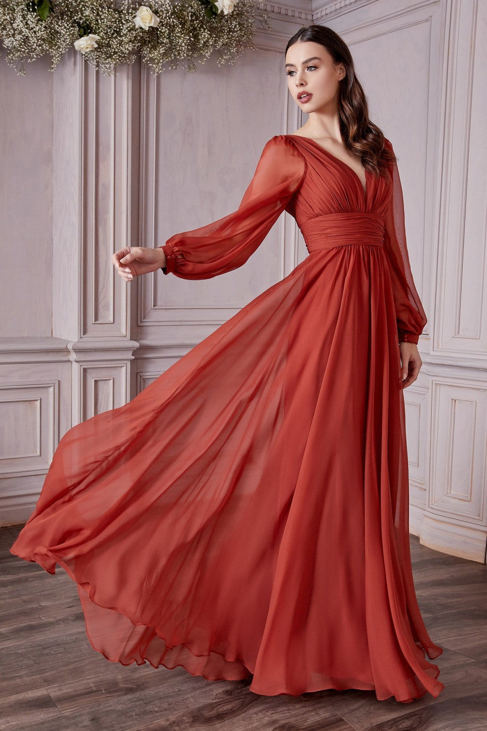 Robbi Bridesmaid Dress Long Sleeve Chiffon Gown 740192AR-Sienna