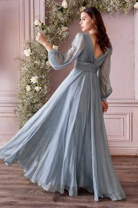 Robbi Bridesmaid Dress Long Sleeve Chiffon Gown 740192AR-SmokeyBlue SAMPLE IN STORE