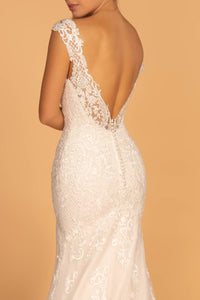 Rosamund Wedding Dress V Neck and Back Fitted Flare Bridal Gown 2602595IKR-Ivory
