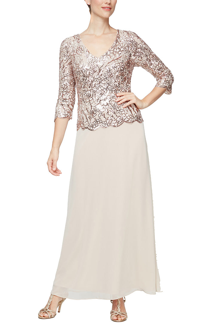 Samba Formal Dress Long Sleeves with Beaded Bodice 9408196795TIK-Sand SAMPLE IN STORE