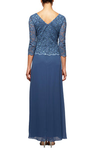 Shy Formal Lace Top Chiffon Skirt Mothers Gown 940112655TRR-Wedgewood  Available in Plus & Petite SAMPLE IN STORE