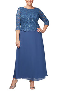 Shy Formal Lace Top Chiffon Skirt Mothers Gown 940112655TRR-Wedgewood  Available in Plus & Petite SAMPLE IN STORE