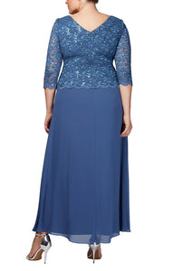 Shy Formal Lace Top Chiffon Skirt Mothers Gown 940112655TRR-Wedgewood  Available in Plus & Petite SAMPLE IN STORE