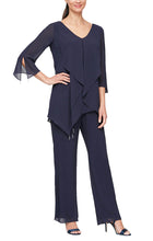 Load image into Gallery viewer, Susan Formal Pantsuit with Asymmetric Cascade Ruffle Blouse Mothers Gown 9408192004-Navy
