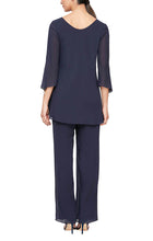 Load image into Gallery viewer, Susan Formal Pantsuit with Asymmetric Cascade Ruffle Blouse Mothers Gown 9408192004-Navy
