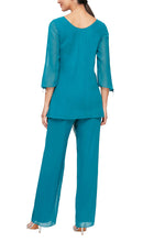 Load image into Gallery viewer, Susan Formal Pantsuit with Asymmetric Cascade Ruffle Blouse Mothers Gown 9408192004-Teal
