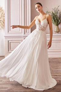 Gigi Wedding Dress Sheer Mid Bodice with Chiffon Skirt 740TY11-EE Soft White SAMPLE IN STORE