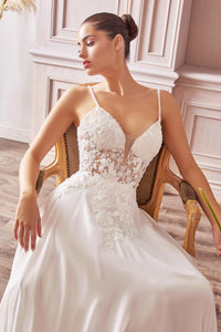 Gigi Wedding Dress Sheer Mid Bodice with Chiffon Skirt 740TY11-EE Soft White SAMPLE IN STORE
