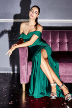 Load image into Gallery viewer, Dawn Bridesmaid Dress with Off the Shoulder Collar with Skirt Slit 7401050WR-Emerald
