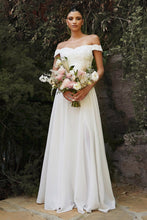 Load image into Gallery viewer, Dina Wedding Dress Off the Shoulder with Chiffon Skirt C7258KR-White
