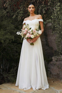 Dina Wedding Dress Off the Shoulder with Chiffon Skirt C7258KR-White