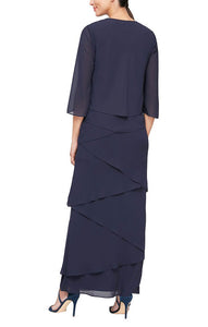 Joleen Formal Dress Long Tiered Dress with Jacket Mothers Gown 9408192001TIR-Navy