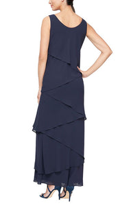 Joleen Formal Dress Long Tiered Dress with Jacket Mothers Gown 9408192001TIR-Navy