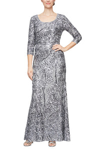 Maureen Sequin Dress with 3/4 Sleeve Mothers Dress 9408196796TIR-Silver SAMPLE IN STORE